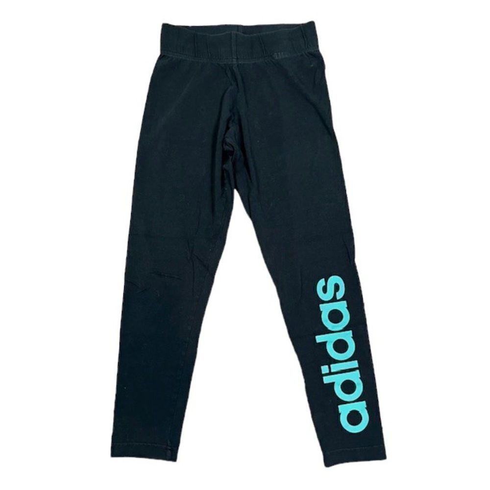 Adidas Women's Cotton Spandex Leggings Black with Teal Logo Size XS